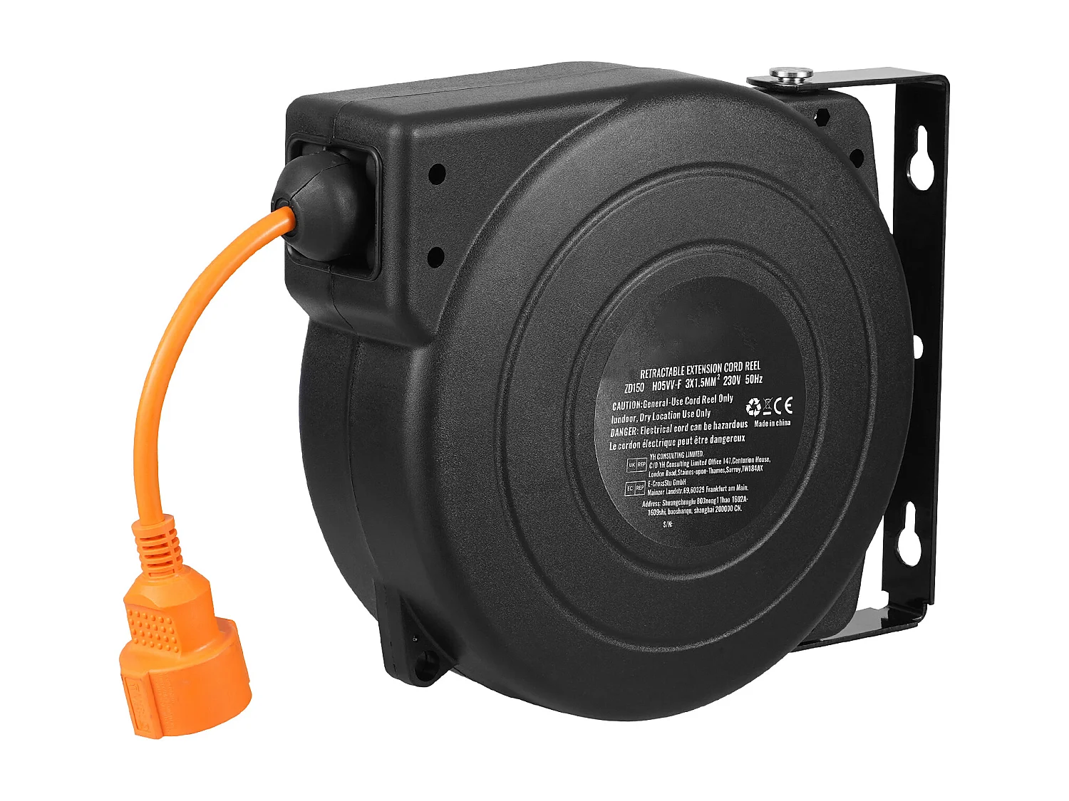 Enrouleur de Câble Extension Rétractable SucceBuy, 15 m, 1000 W, 1 m Câble d'Entrée