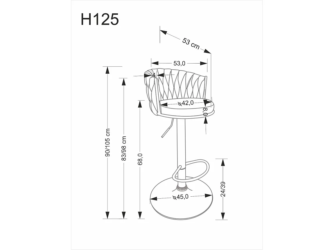Sgabello da bar H125/rivestimento in tessuto/Grigio