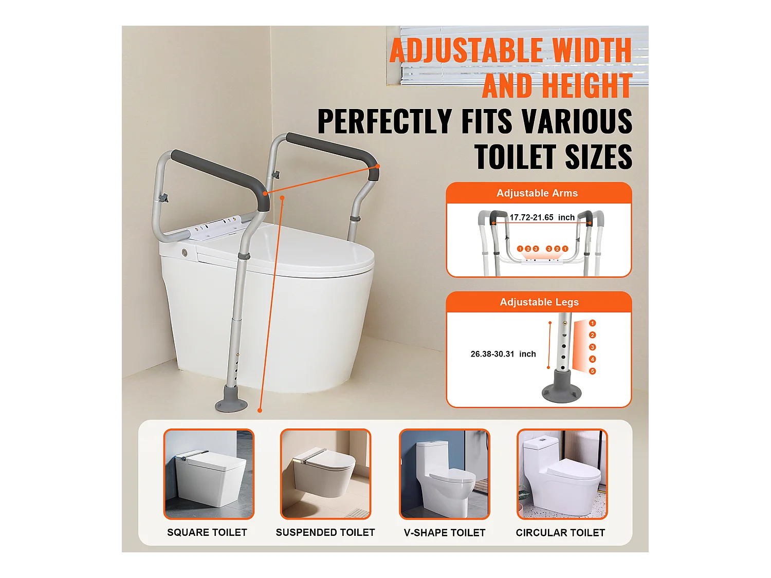 Barres d'Appui SucceBuy Réglables, Barres d'Appui avec Accoudoirs Rembourrés pour Personnes Âgées, Handicapées et Handicapées