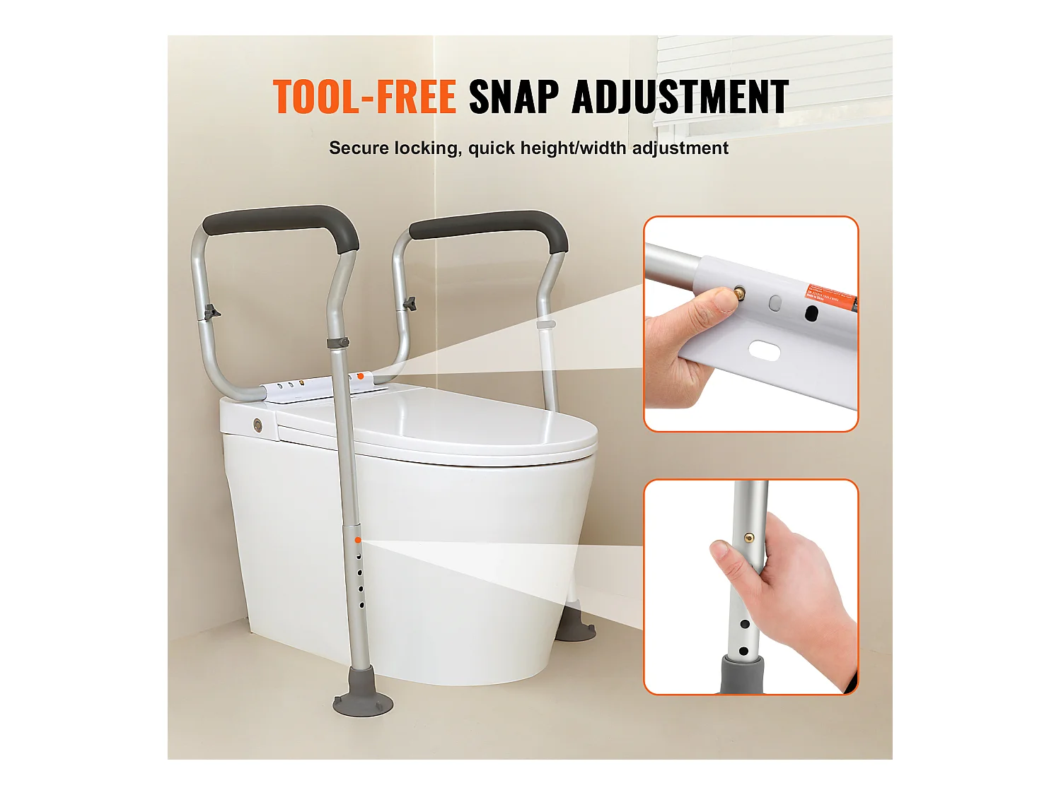 Barres d'Appui SucceBuy Réglables, Barres d'Appui avec Accoudoirs Rembourrés pour Personnes Âgées, Handicapées et Handicapées