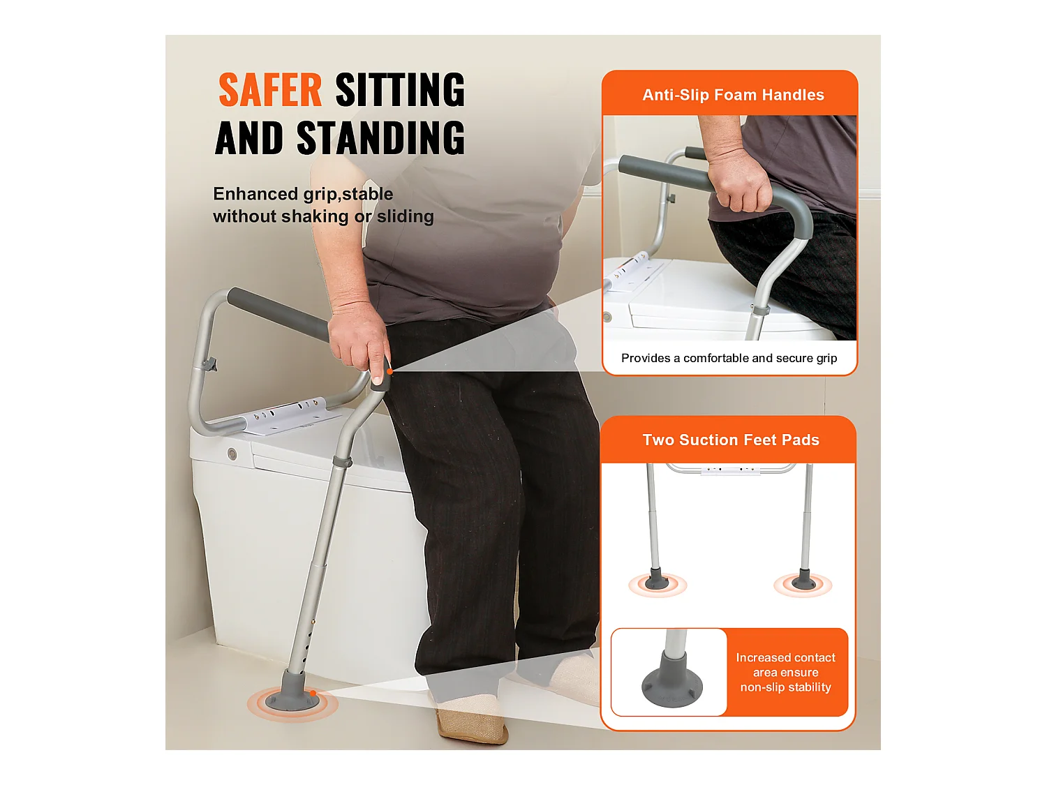 Barres d'Appui SucceBuy Réglables, Barres d'Appui avec Accoudoirs Rembourrés pour Personnes Âgées, Handicapées et Handicapées