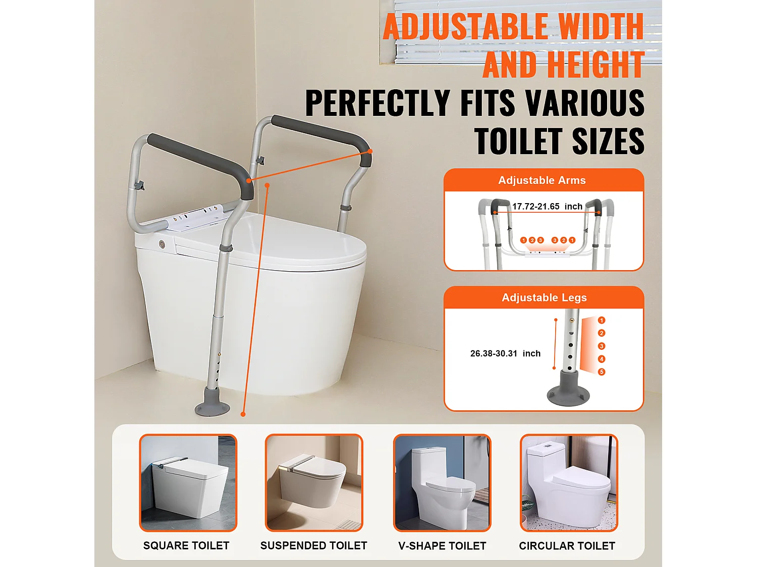 Barres d'Appui SucceBuy Réglables, Barres d'Appui avec Accoudoirs Rembourrés pour Personnes Âgées, Handicapées et Handicapées