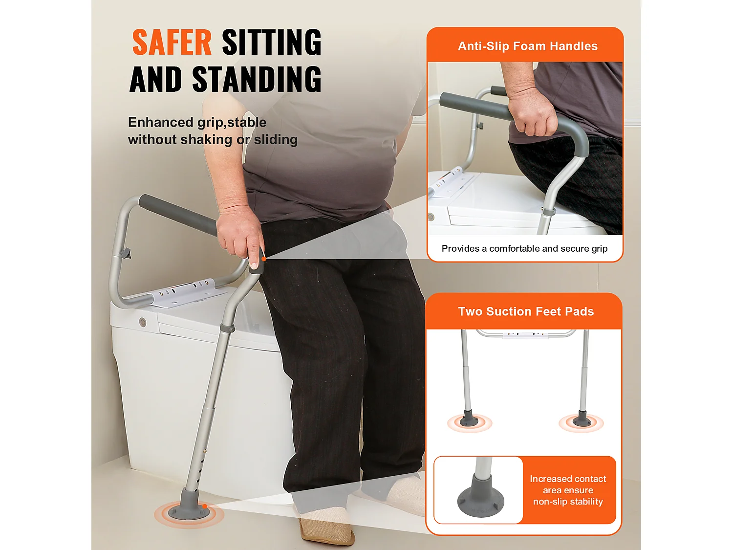 Barres d'Appui SucceBuy Réglables, Barres d'Appui avec Accoudoirs Rembourrés pour Personnes Âgées, Handicapées et Handicapées