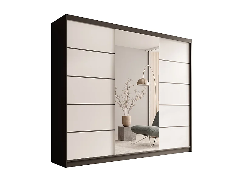 Armario corredero TENA 250 de 3 puertas con espejo – Diseño moderno y gran capacidad de almacenaje-Color Blanco y negro