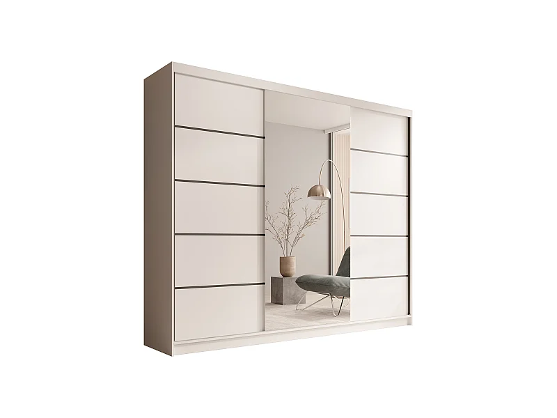 Armoire coulissante 3 portes TENA 250 avec miroir– Design moderne et grande capacité de rangement-Blanc