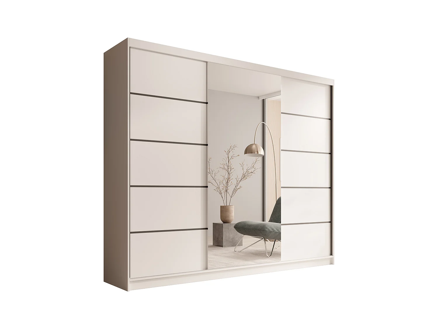 Armoire coulissante 3 portes TENA 250 avec miroir– Design moderne et grande capacité de rangement-Blanc