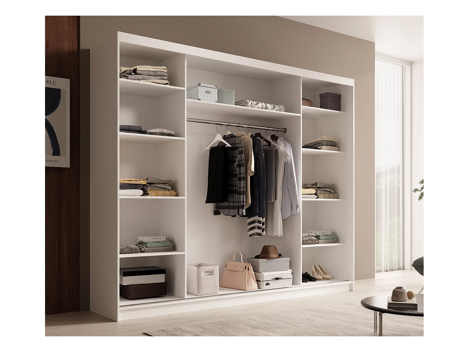 Armario corredero TENA 250 de 3 puertas con espejo – Diseño moderno y gran capacidad de almacenaje-Color Blanco