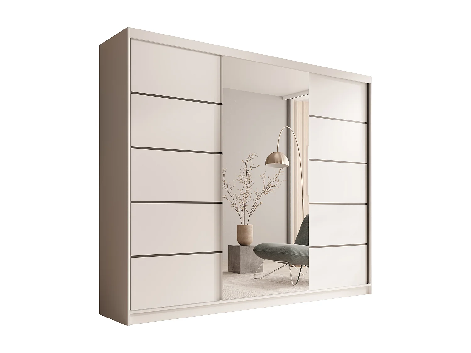 Armoire coulissante 3 portes TENA 250 avec miroir– Design moderne et grande capacité de rangement-Blanc