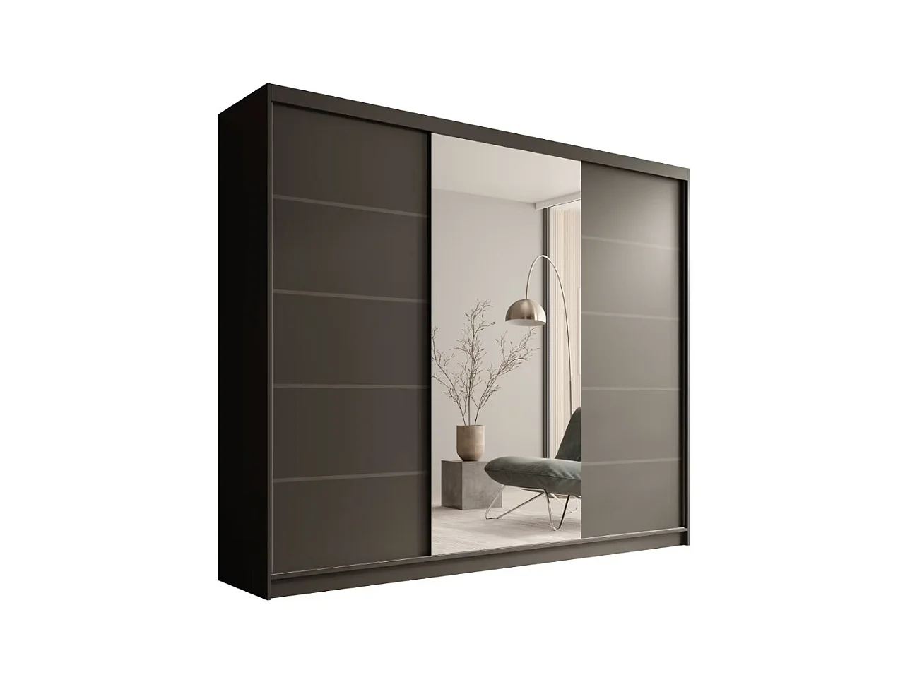 Armoire coulissante 3 portes TENA 250 avec miroir– Design moderne et grande capacité de rangement-Noir