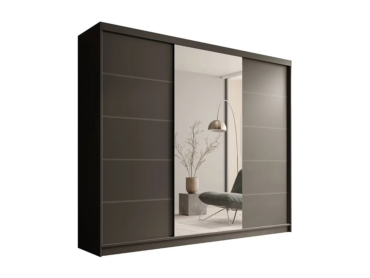 Armoire coulissante 3 portes TENA 250 avec miroir– Design moderne et grande capacité de rangement-Noir