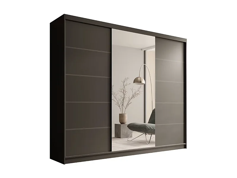 Armoire coulissante 3 portes TENA 250 avec miroir– Design moderne et grande capacité de rangement-Noir