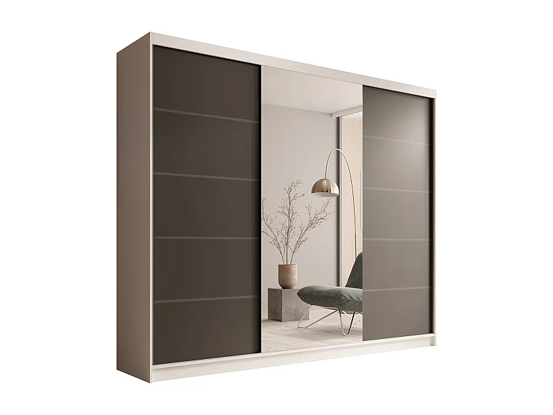 Armario corredero TENA 250 de 3 puertas con espejo – Diseño moderno y gran capacidad de almacenaje-Color Beige y negro