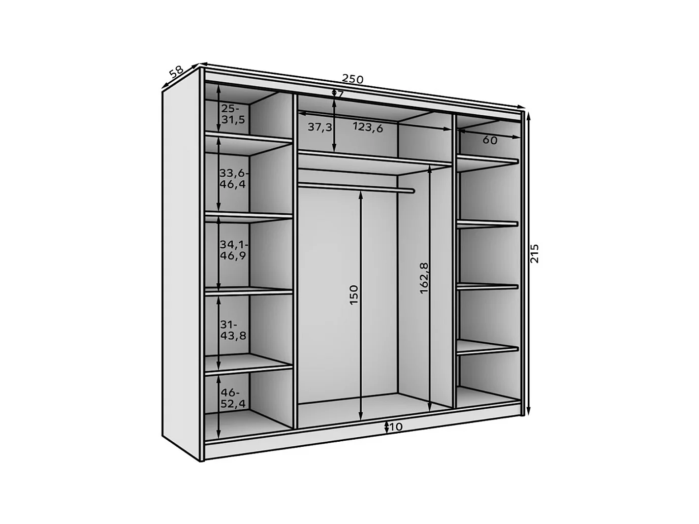 Armario corredero TENA 250 de 3 puertas con espejo – Diseño moderno y gran capacidad de almacenaje-Color Beige y negro