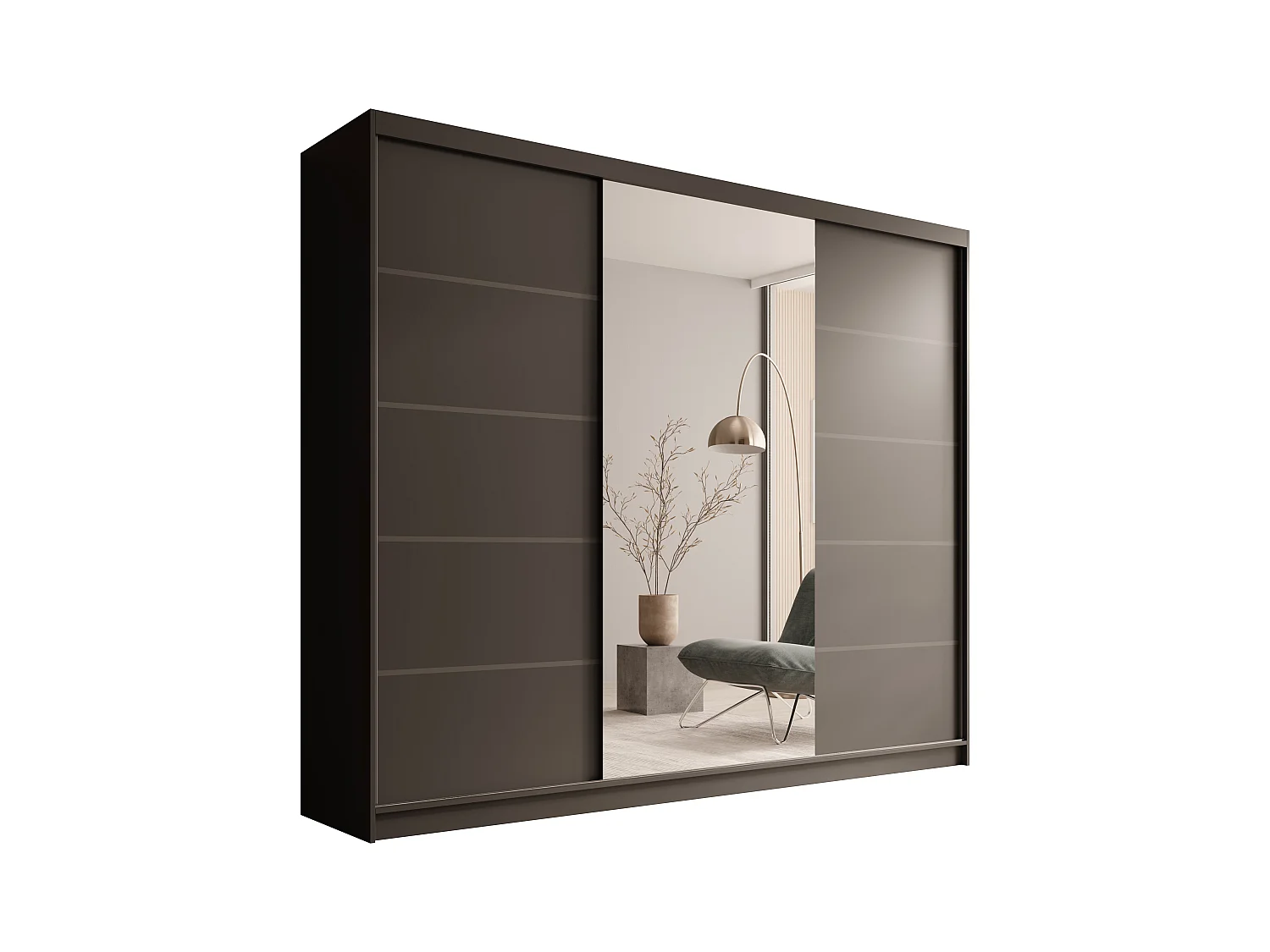 Armario corredero TENA 250 de 3 puertas con espejo – Diseño moderno y gran capacidad de almacenaje-Color Beige y negro