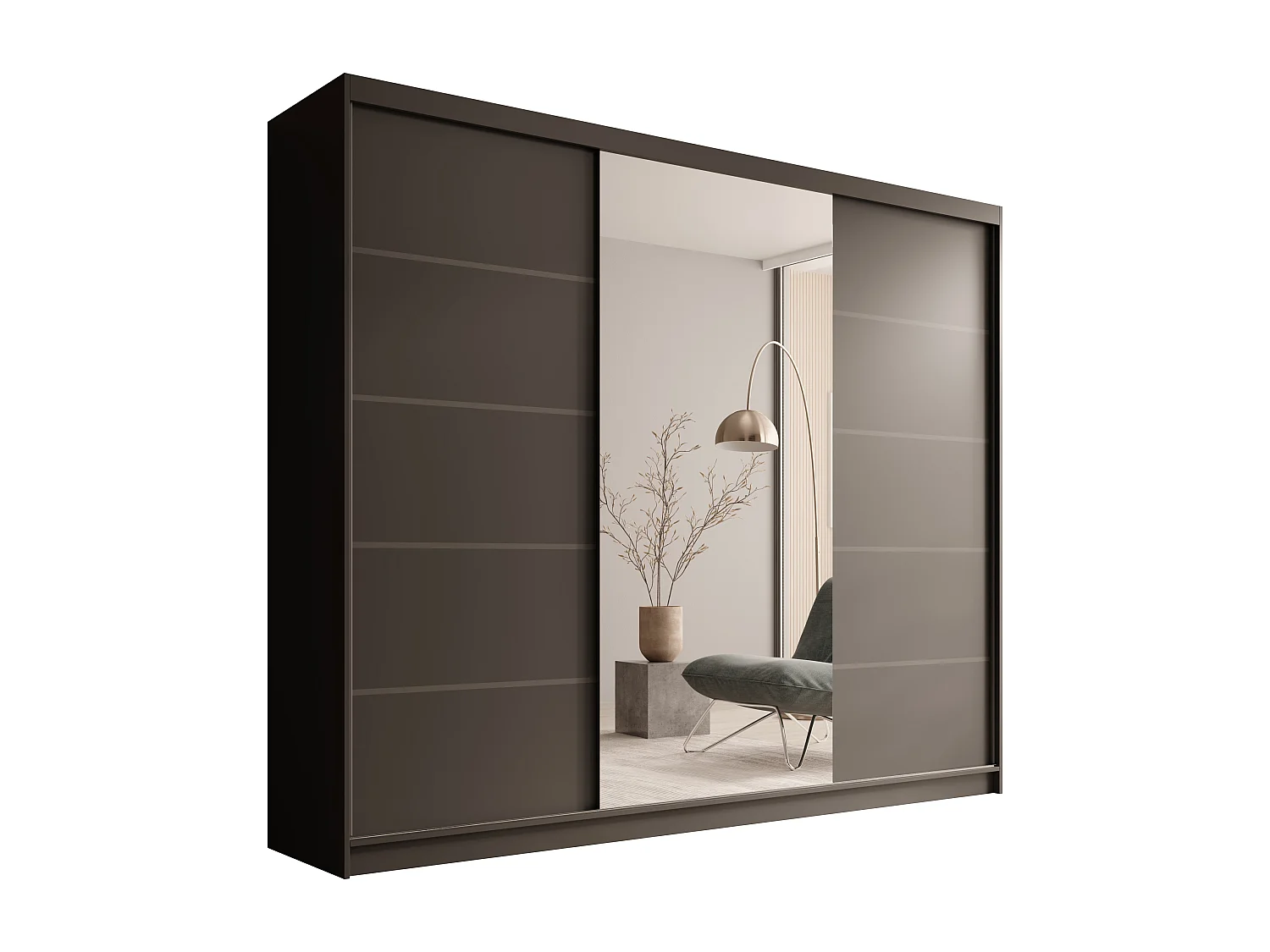 Armoire coulissante 3 portes TENA 250 avec miroir– Design moderne et grande capacité de rangement-Beige/Noir