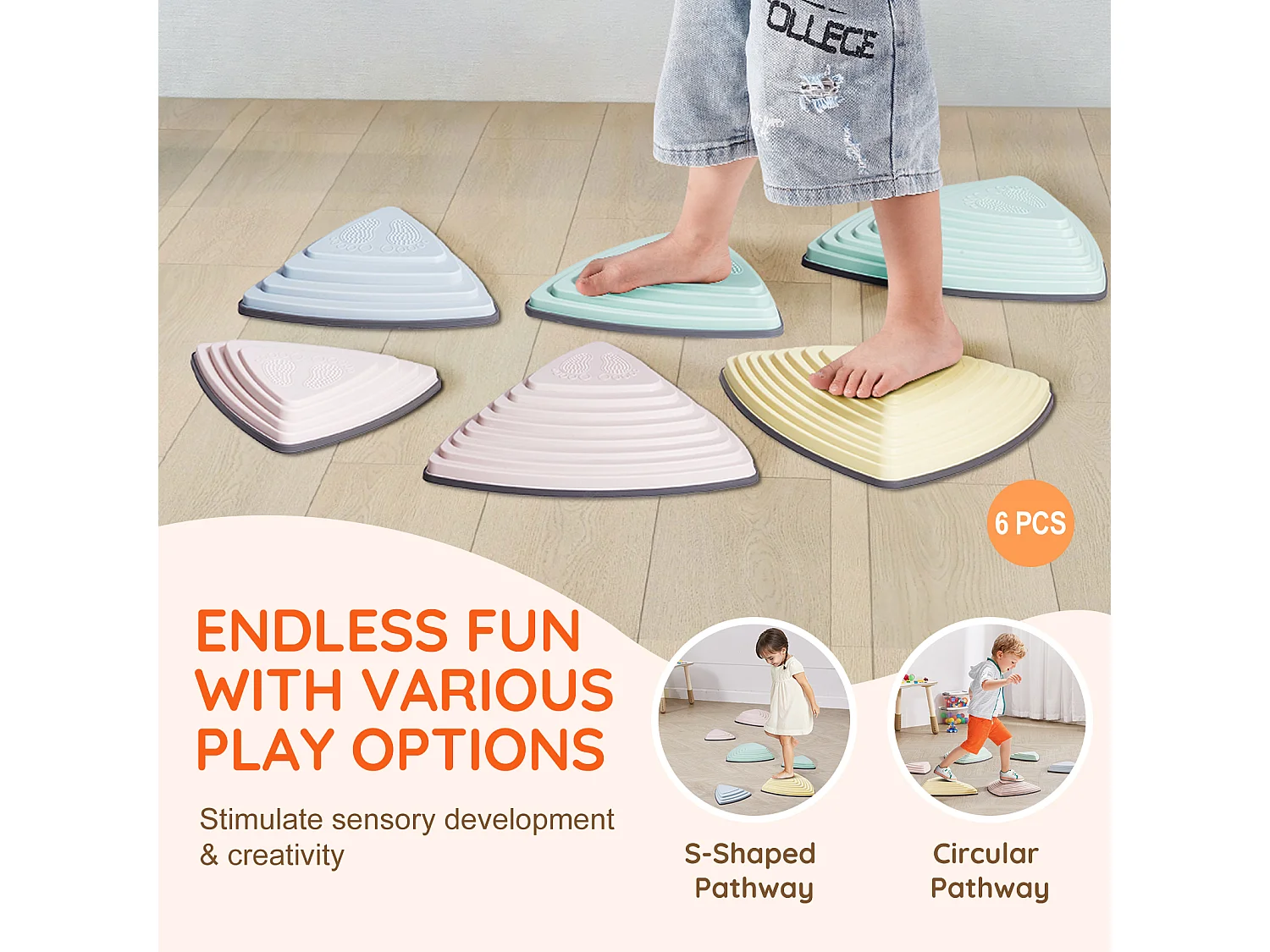 Pierres d'Équilibre Enfants, SucceBuy Kids Balance Stepping Stones 6 Pièces pour Intérieur et Extérieur