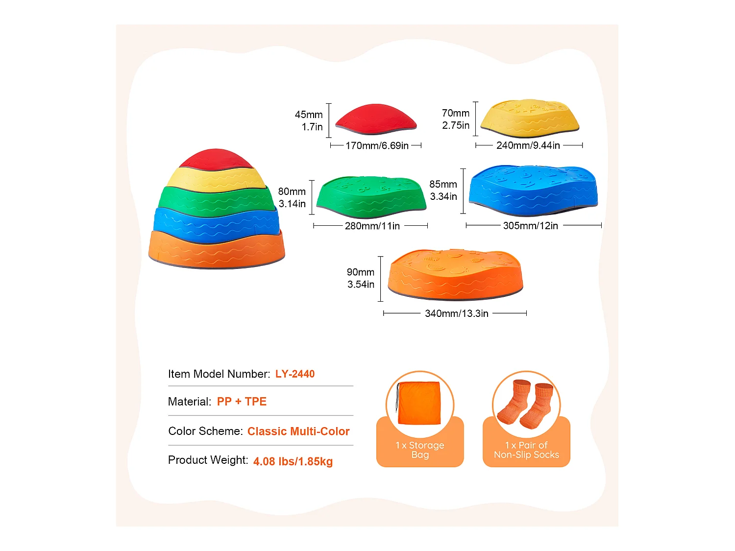 Pierres d'Équilibre Enfants, SucceBuy Kids Balance Stepping Stones, 5 Pièces Parcours d'Obstacles Sensoriel, Intérieur/Extérieur