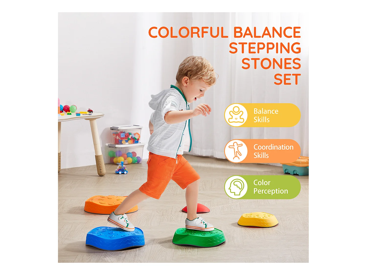 Pierres d'Équilibre Enfants, SucceBuy Kids Balance Stepping Stones, 5 Pièces Parcours d'Obstacles Sensoriel, Intérieur/Extérieur