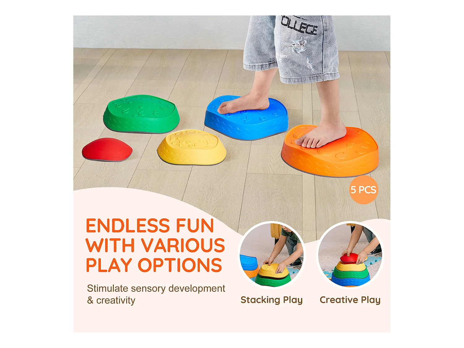 Pierres d'Équilibre Enfants, SucceBuy Kids Balance Stepping Stones, 5 Pièces Parcours d'Obstacles Sensoriel, Intérieur/Extérieur