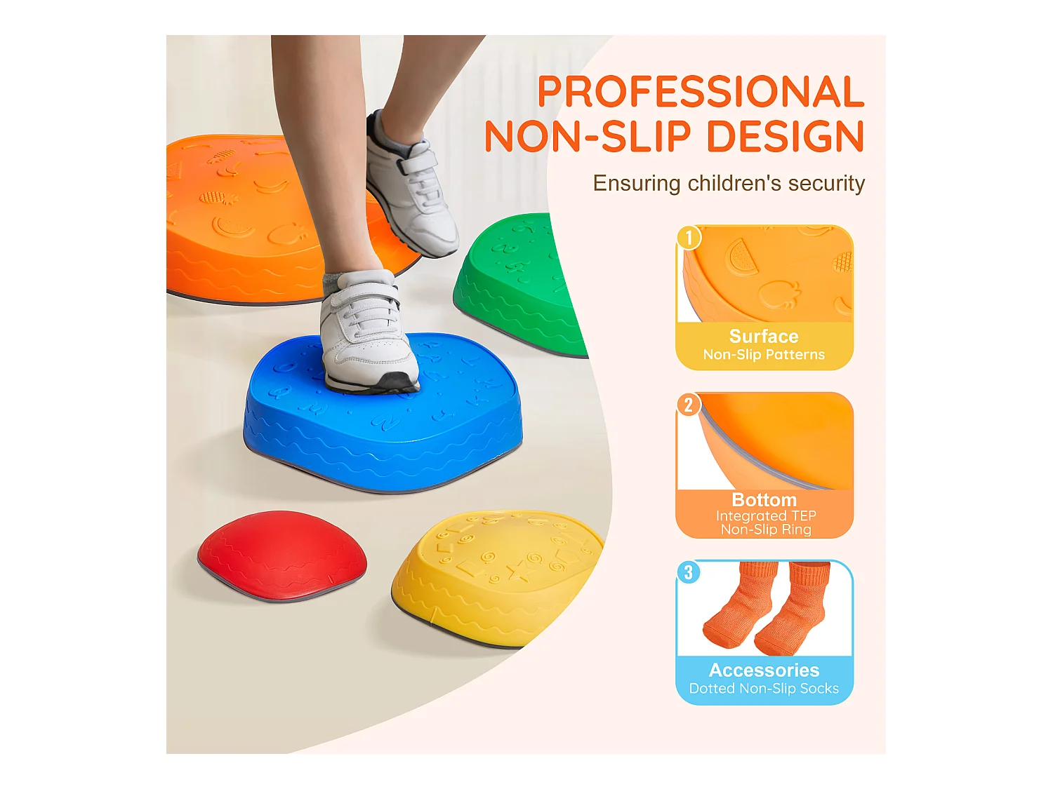 Pierres d'Équilibre Enfants, SucceBuy Kids Balance Stepping Stones, 5 Pièces Parcours d'Obstacles Sensoriel, Intérieur/Extérieur