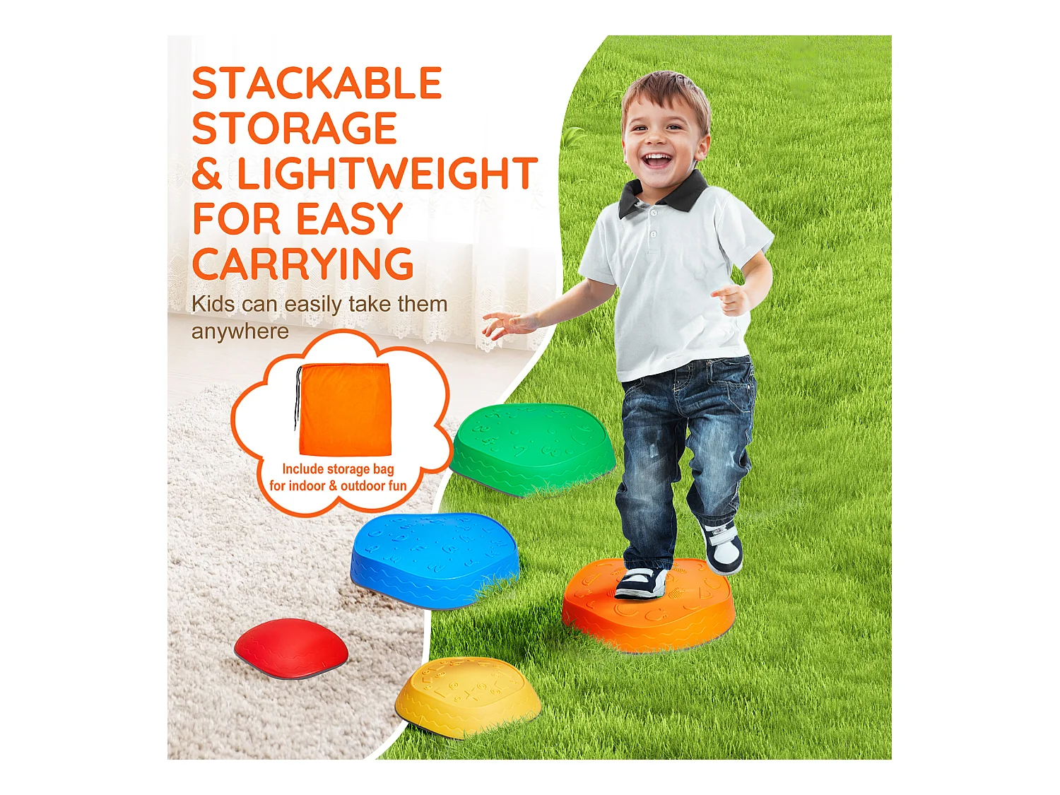 Pierres d'Équilibre Enfants, SucceBuy Kids Balance Stepping Stones, 5 Pièces Parcours d'Obstacles Sensoriel, Intérieur/Extérieur