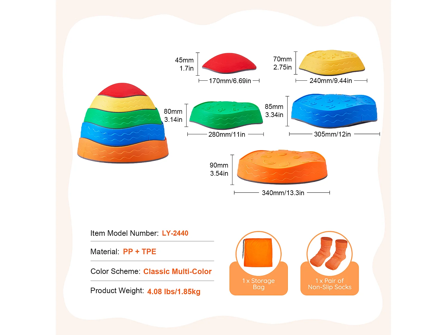 Pierres d'Équilibre Enfants, SucceBuy Kids Balance Stepping Stones, 5 Pièces Parcours d'Obstacles Sensoriel, Intérieur/Extérieur