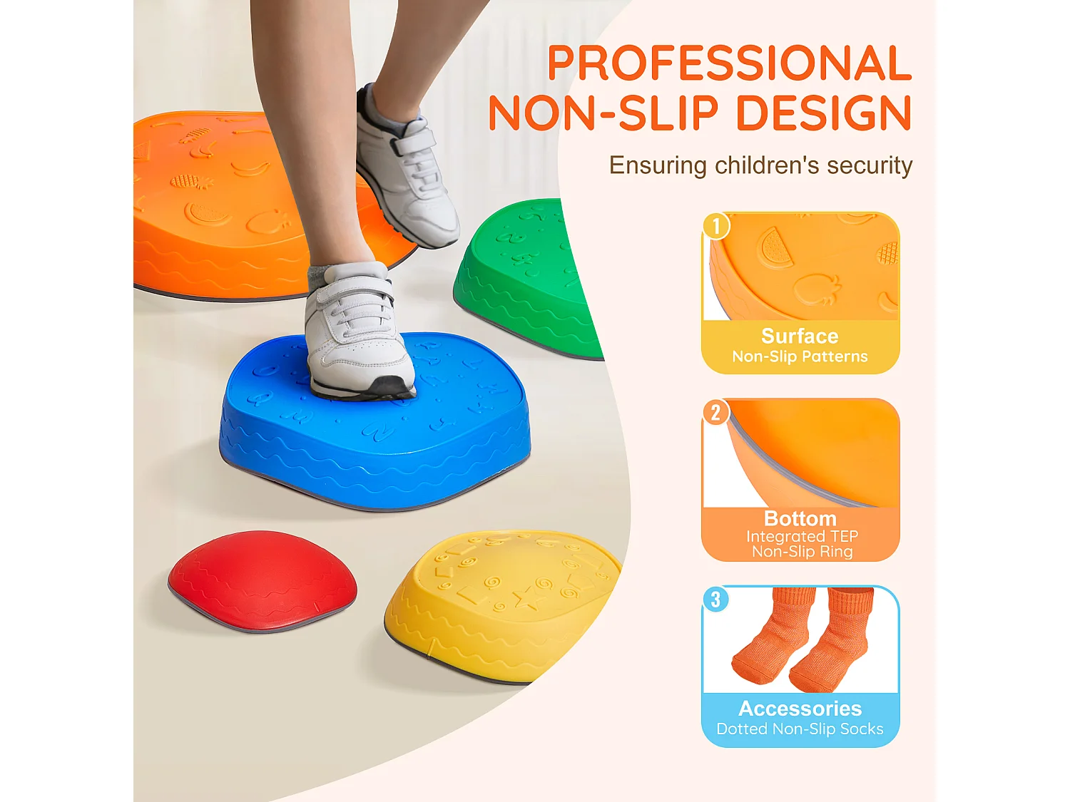 Pierres d'Équilibre Enfants, SucceBuy Kids Balance Stepping Stones, 5 Pièces Parcours d'Obstacles Sensoriel, Intérieur/Extérieur