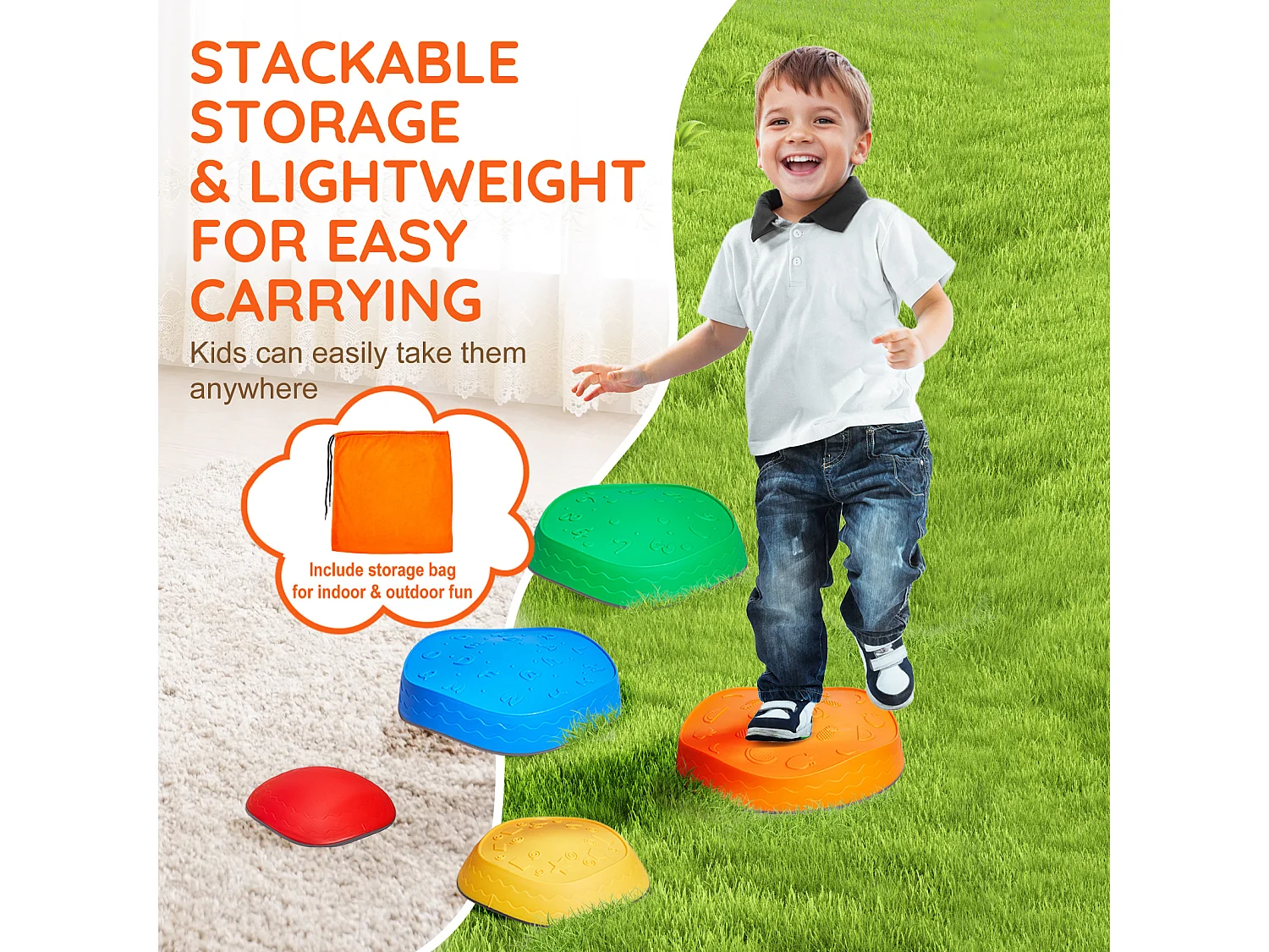 Pierres d'Équilibre Enfants, SucceBuy Kids Balance Stepping Stones, 5 Pièces Parcours d'Obstacles Sensoriel, Intérieur/Extérieur