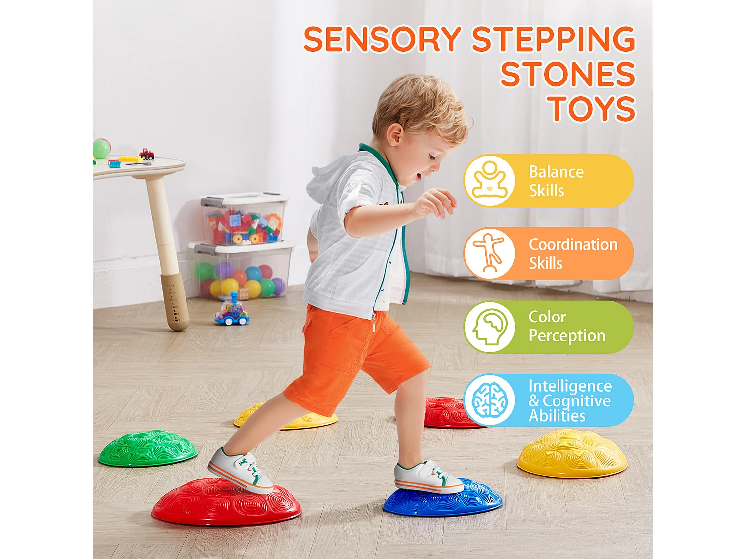 Pierres d'Équilibre Enfants, SucceBuy Kids Balance Stepping Stones Lot de 6 Pierres de Jeu d'Intérieur et d'Extérieur