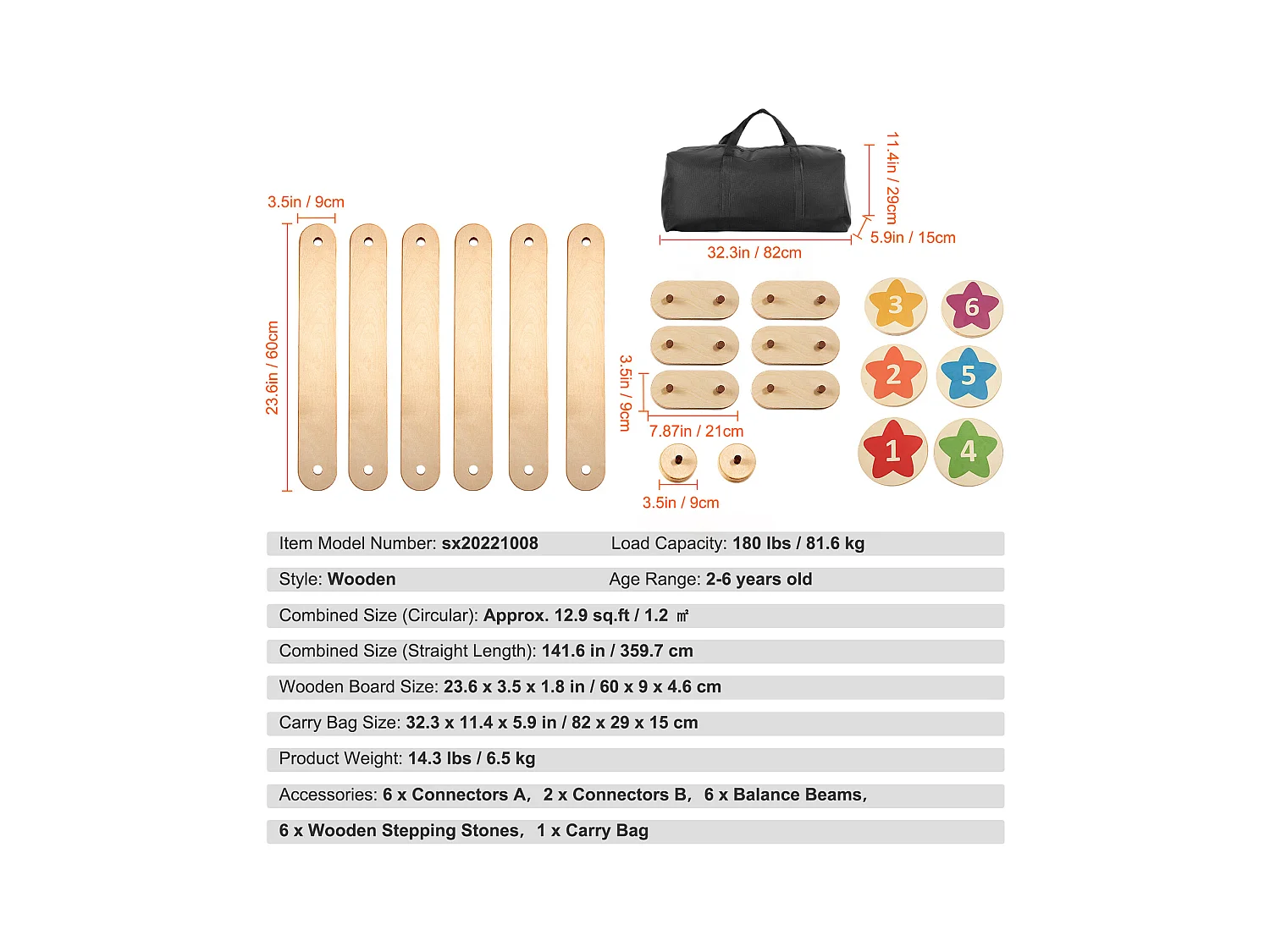 Pièces Poutre d'Équilibre, SucceBuy Lot de 6 Poutres d'Équilibre pour Enfants, Planches d'Équilibre de Gymnastique