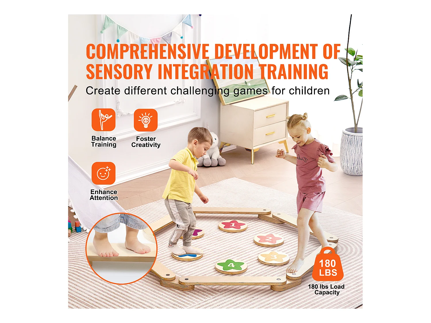 Pièces Poutre d'Équilibre, SucceBuy Lot de 6 Poutres d'Équilibre pour Enfants, Planches d'Équilibre de Gymnastique