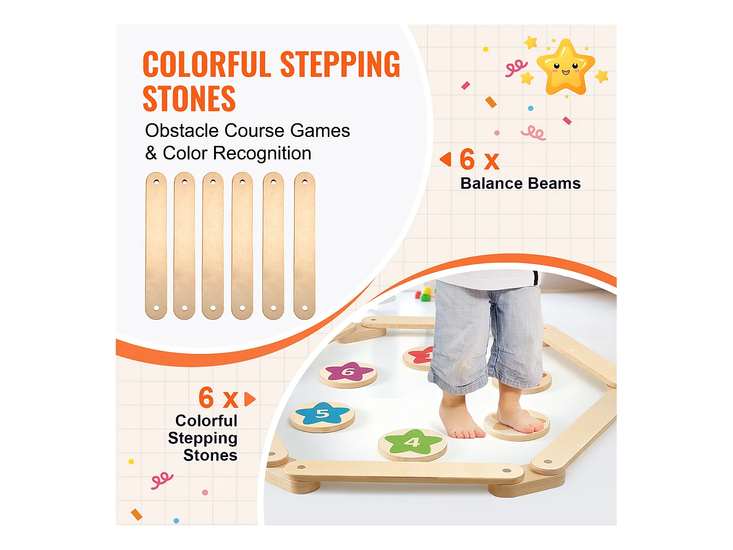 Pièces Poutre d'Équilibre, SucceBuy Lot de 6 Poutres d'Équilibre pour Enfants, Planches d'Équilibre de Gymnastique