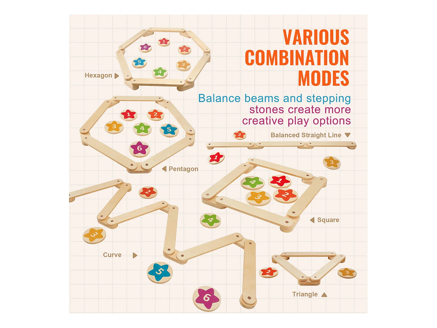 Pièces Poutre d'Équilibre, SucceBuy Lot de 6 Poutres d'Équilibre pour Enfants, Planches d'Équilibre de Gymnastique