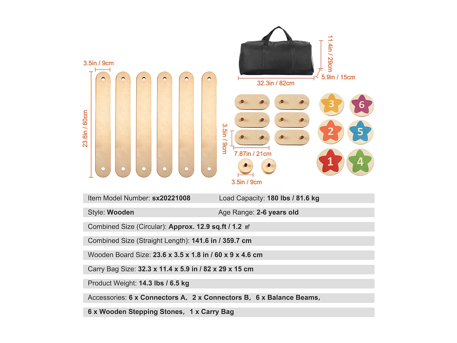 Pièces Poutre d'Équilibre, SucceBuy Lot de 6 Poutres d'Équilibre pour Enfants, Planches d'Équilibre de Gymnastique