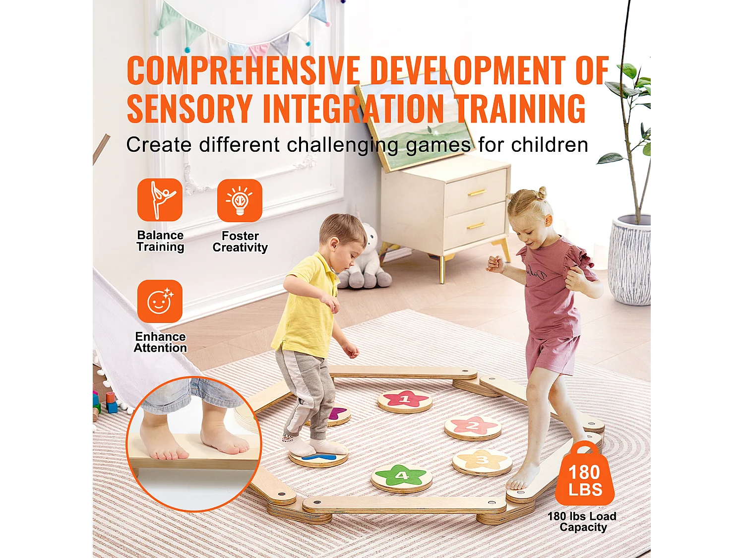 Pièces Poutre d'Équilibre, SucceBuy Lot de 6 Poutres d'Équilibre pour Enfants, Planches d'Équilibre de Gymnastique