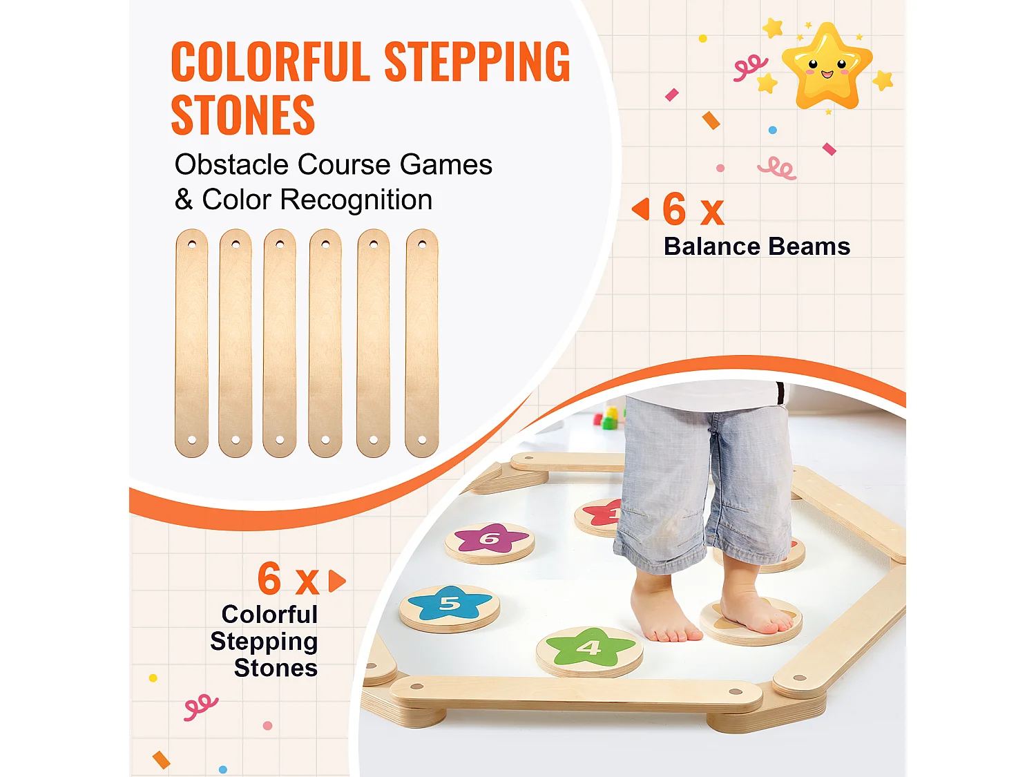 Pièces Poutre d'Équilibre, SucceBuy Lot de 6 Poutres d'Équilibre pour Enfants, Planches d'Équilibre de Gymnastique