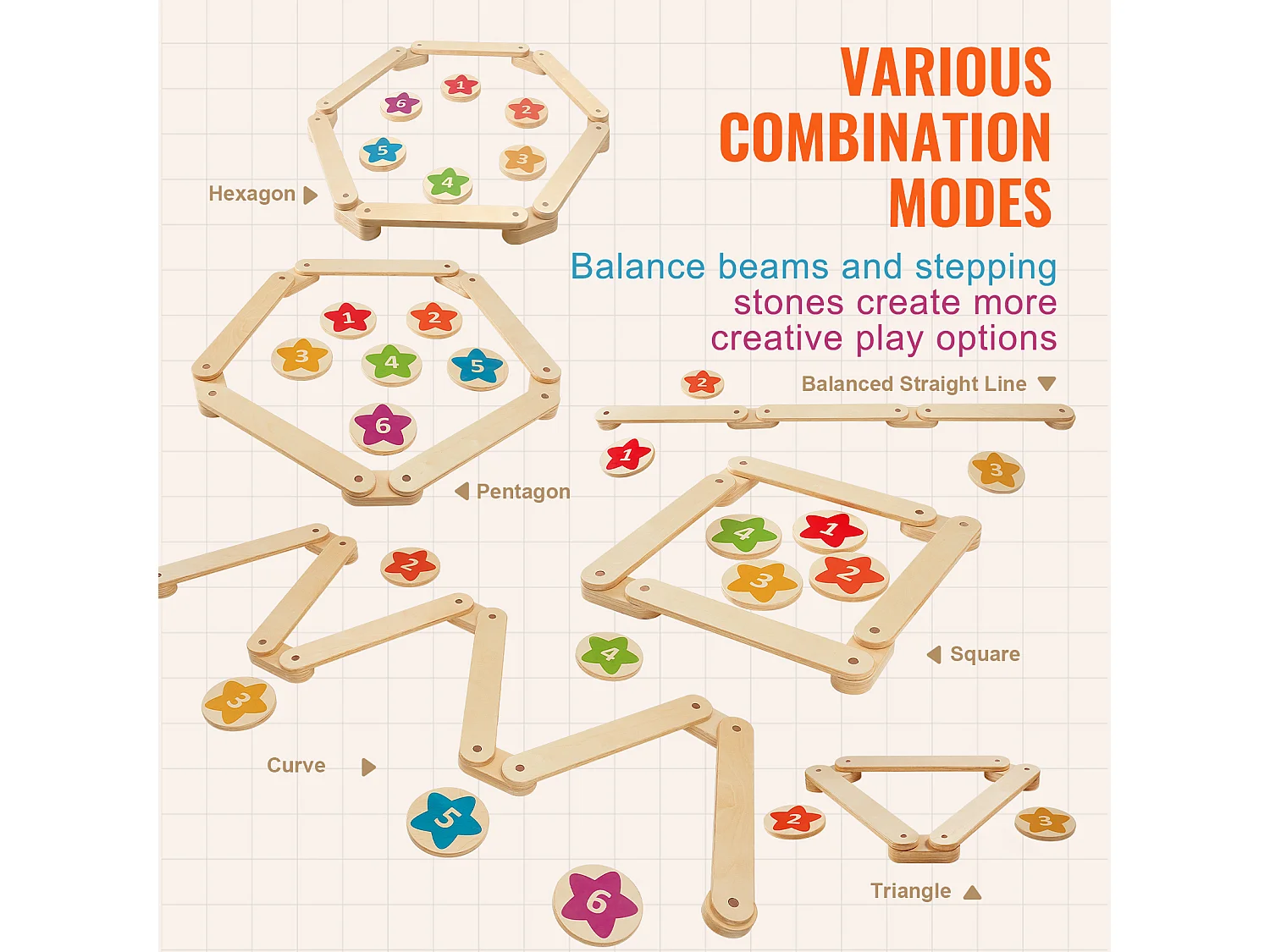 Pièces Poutre d'Équilibre, SucceBuy Lot de 6 Poutres d'Équilibre pour Enfants, Planches d'Équilibre de Gymnastique