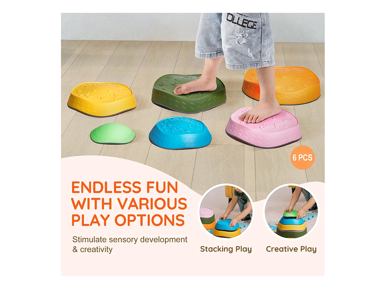 Pierres d'Équilibre Enfants, SucceBuy Kids Balance Stepping Stones 6 Pièces pour Intérieur et Extérieur