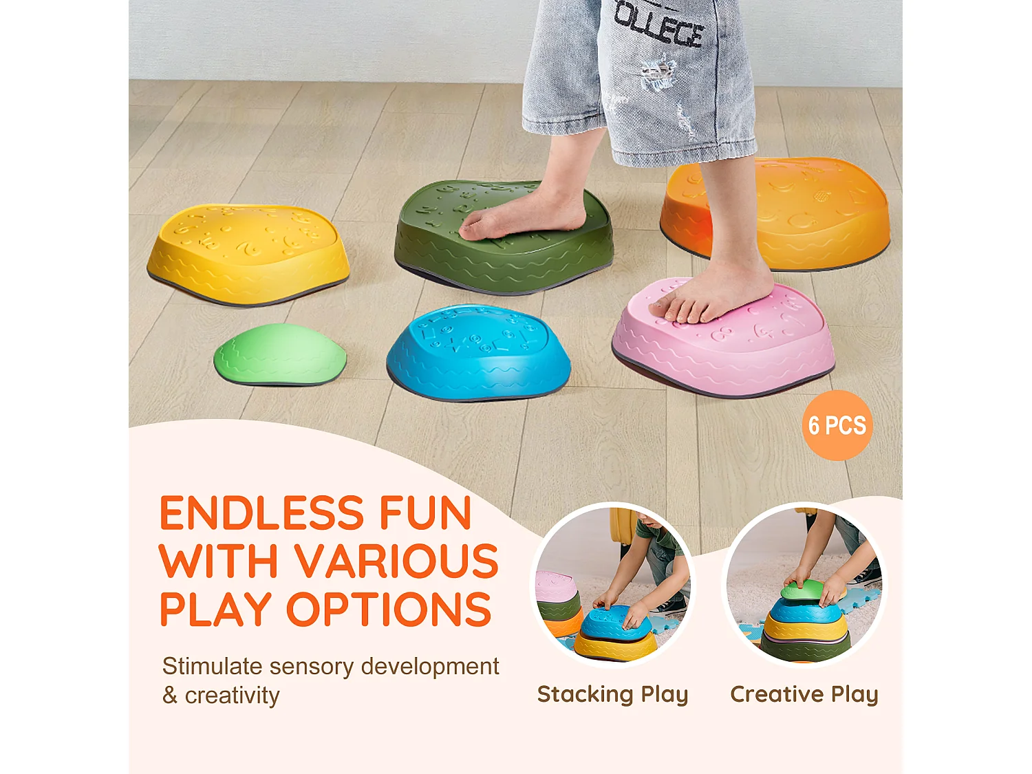 Pierres d'Équilibre Enfants, SucceBuy Kids Balance Stepping Stones 6 Pièces pour Intérieur et Extérieur