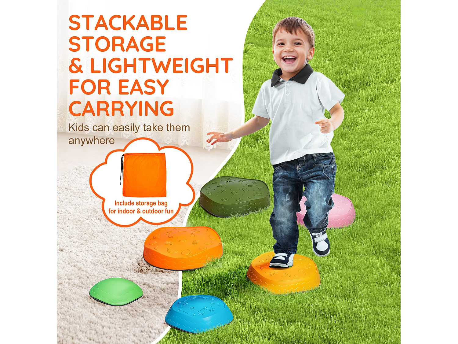 Pierres d'Équilibre Enfants, SucceBuy Kids Balance Stepping Stones 6 Pièces pour Intérieur et Extérieur