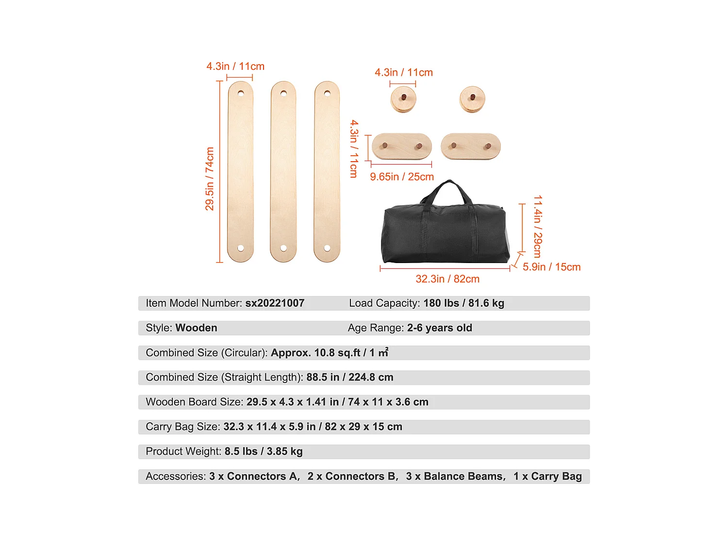 Pièces Poutre d'Équilibre, SucceBuy Poutres d'Équilibre pour Enfants 3 Pièces, Planches d'Équilibre de Gymnastique
