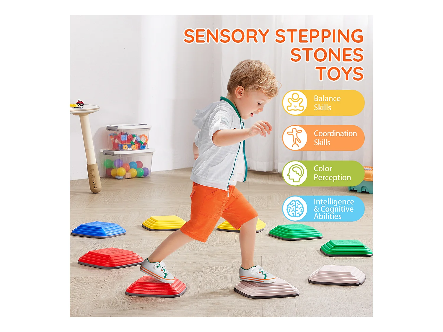 Pierres d'Équilibre Enfants, SucceBuy Lot de 10 Pierres d'Équilibre pour Enfants, pour Parcours d'Obstacles Intérieur et Extérieur