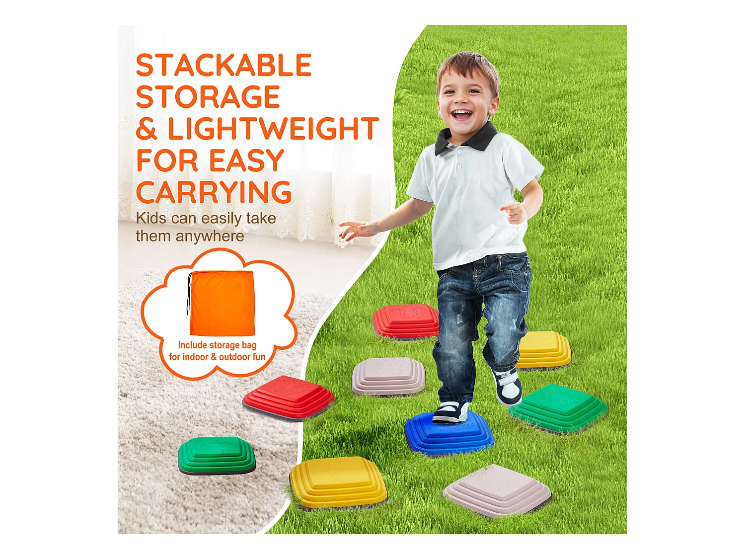 Pierres d'Équilibre Enfants, SucceBuy Lot de 10 Pierres d'Équilibre pour Enfants, pour Parcours d'Obstacles Intérieur et Extérieur