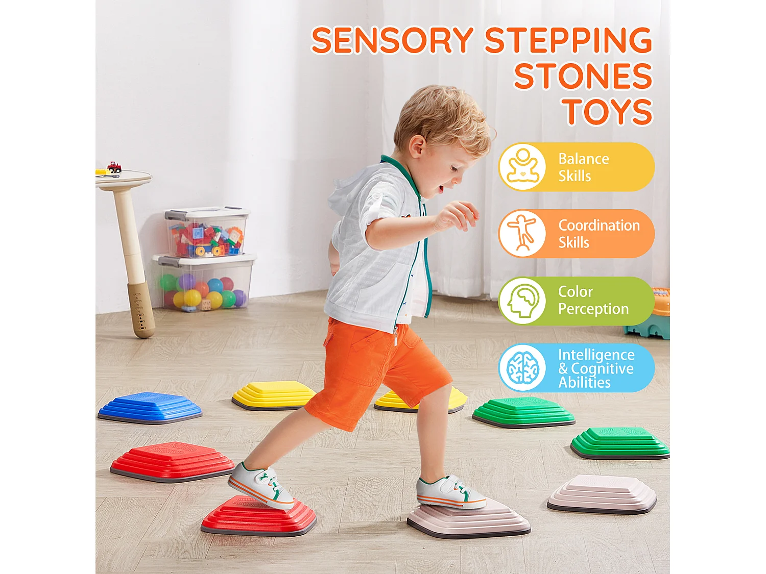 Pierres d'Équilibre Enfants, SucceBuy Lot de 10 Pierres d'Équilibre pour Enfants, pour Parcours d'Obstacles Intérieur et Extérieur