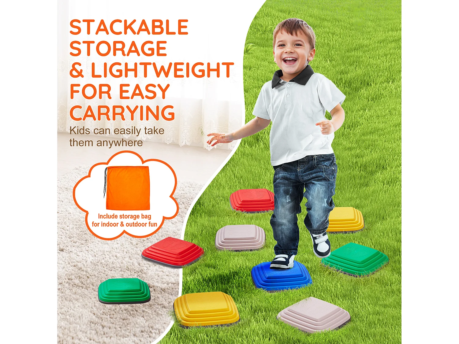 Pierres d'Équilibre Enfants, SucceBuy Lot de 10 Pierres d'Équilibre pour Enfants, pour Parcours d'Obstacles Intérieur et Extérieur