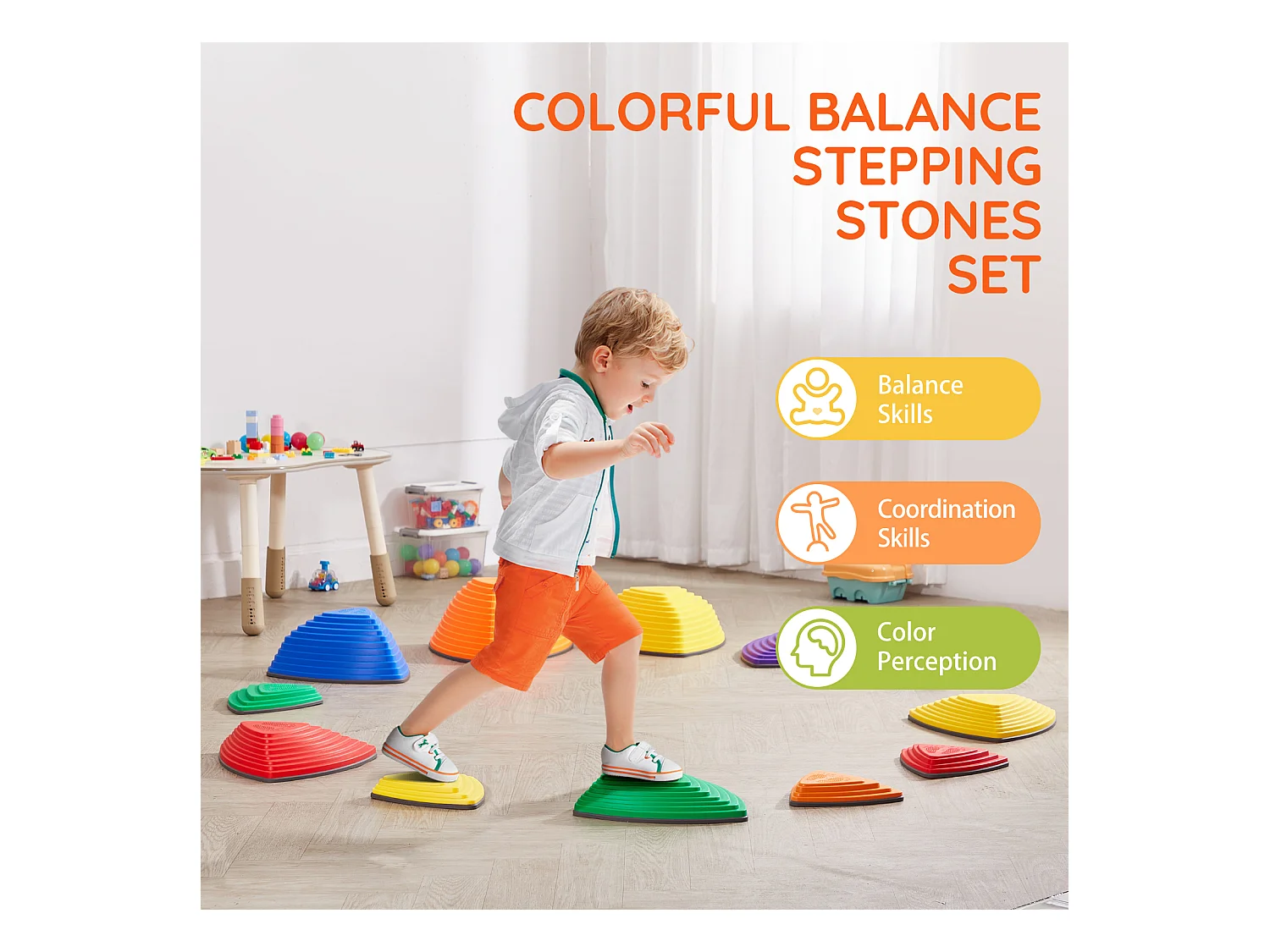 Pierres d'Équilibre Enfants, SucceBuy Kids Balance Stepping Stones 12 Pièces pour Intérieur et Extérieur