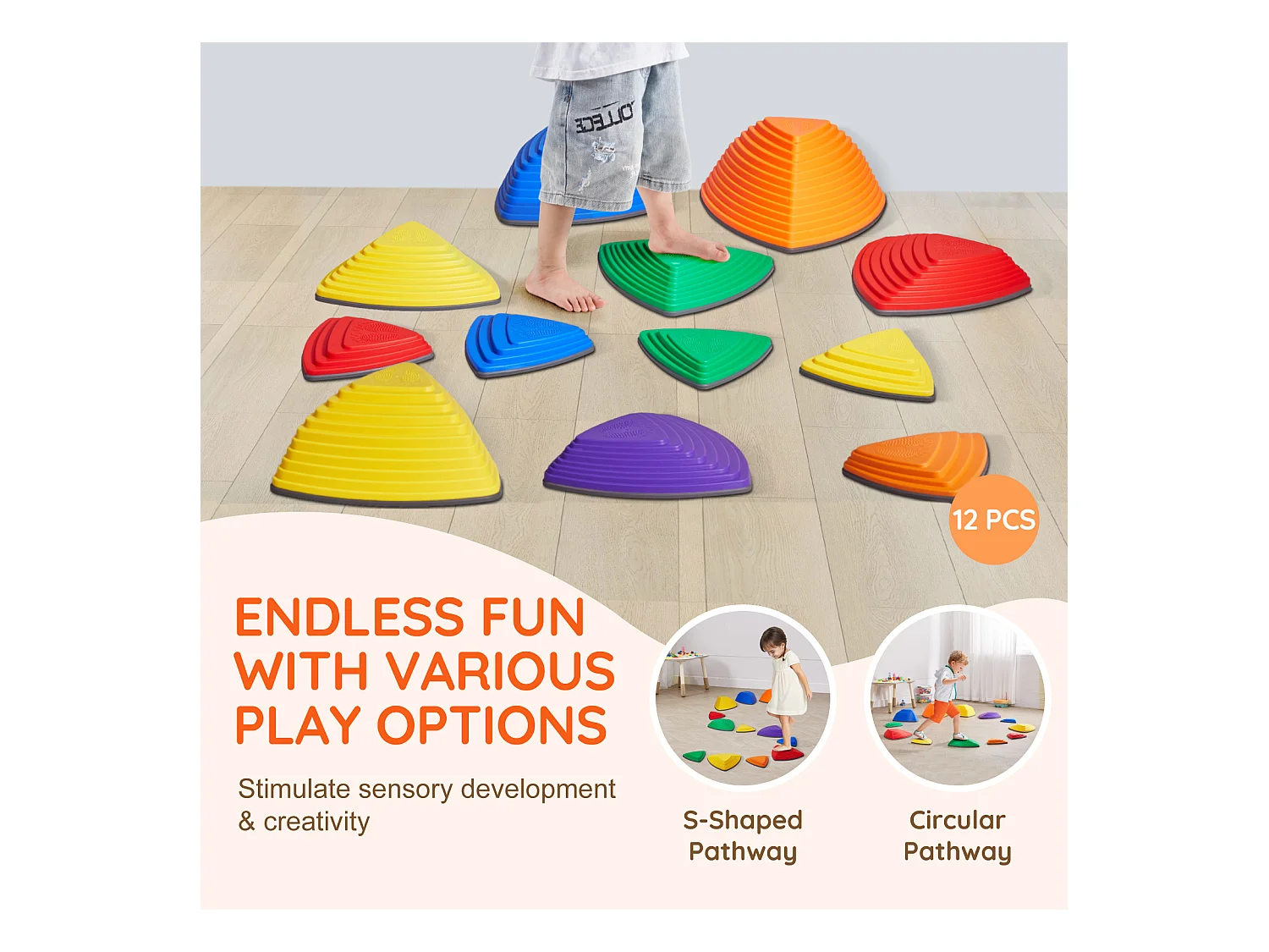 Pierres d'Équilibre Enfants, SucceBuy Kids Balance Stepping Stones 12 Pièces pour Intérieur et Extérieur