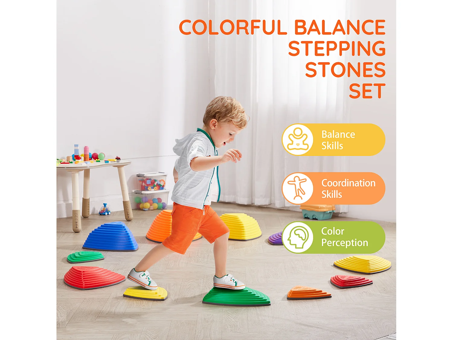 Pierres d'Équilibre Enfants, SucceBuy Kids Balance Stepping Stones 12 Pièces pour Intérieur et Extérieur