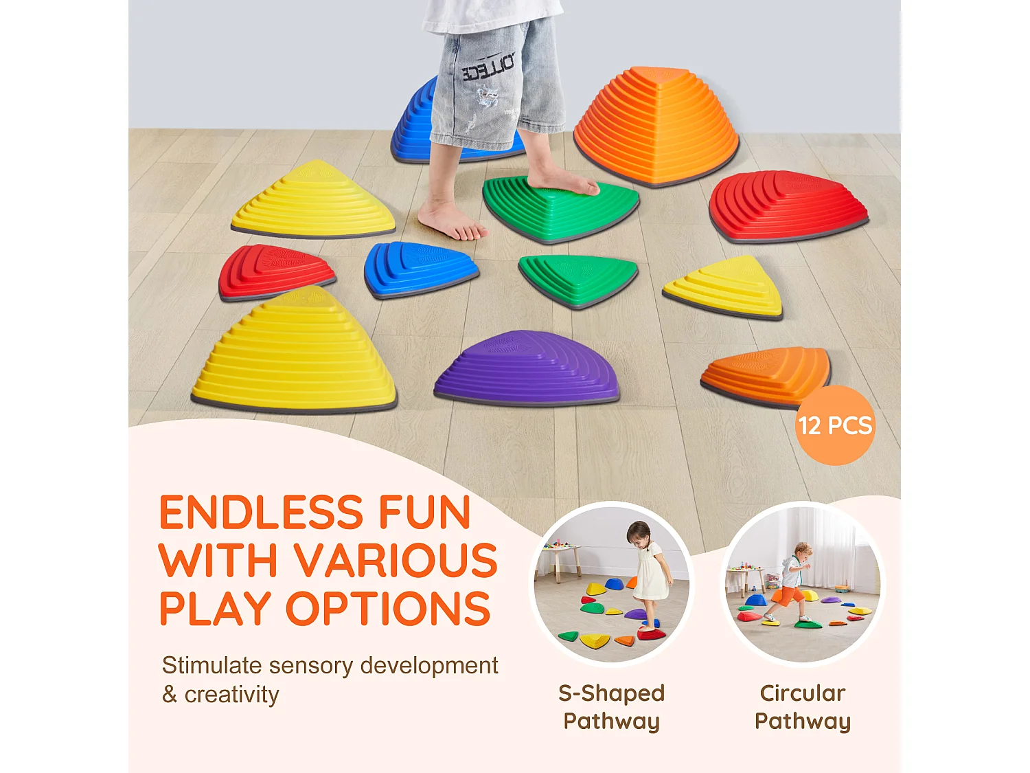 Pierres d'Équilibre Enfants, SucceBuy Kids Balance Stepping Stones 12 Pièces pour Intérieur et Extérieur