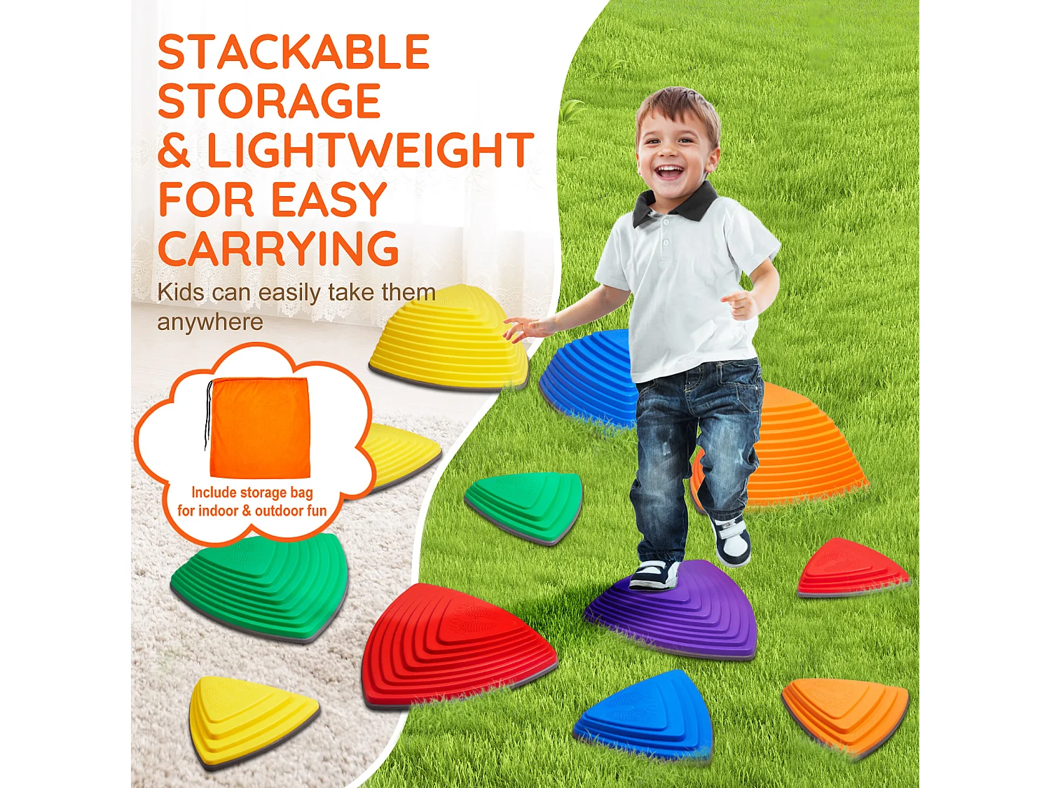Pierres d'Équilibre Enfants, SucceBuy Kids Balance Stepping Stones 12 Pièces pour Intérieur et Extérieur